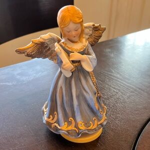 Vintage Handcrafted Blue and Gold Angel Figurine - Plays Silent Night